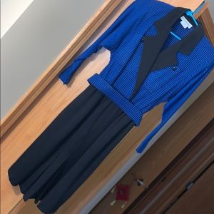 Vintage blue and black striped top belted dress